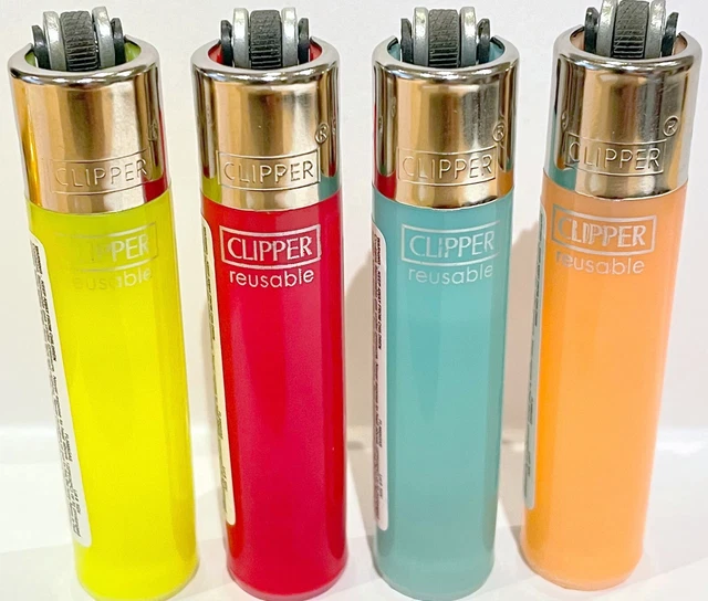 4 X MINI Clipper Lighters TRANSLUCENT Rare Design Full Set Gas