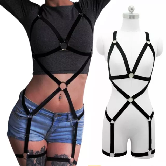 Black Whole Body New Women Body Harness Bra Cage Top Lingerie Adjustable Size`YB
