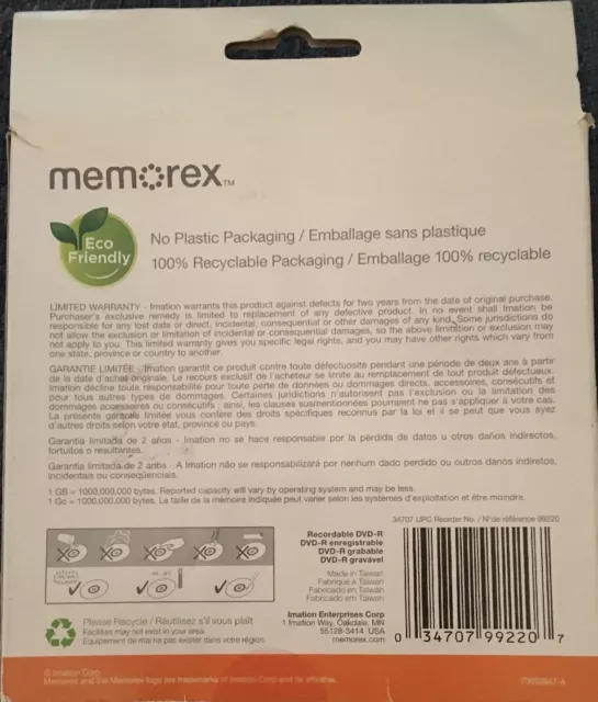 Memorex - 16x disques DVD-R (10-Pack - 1) - Blanc Neuf Boîte Ouverte (9 Total) 2