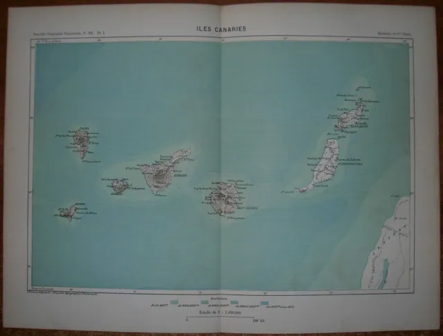 1887 Reclus map CANARY ISLANDS, SPAIN (#1)