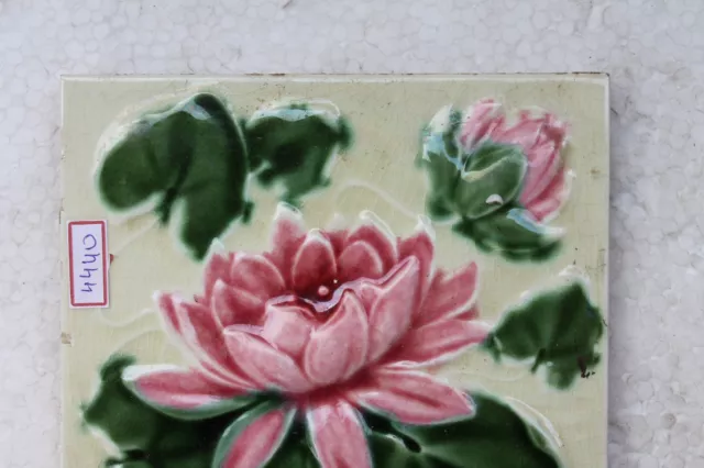 Vintage Tile Art Nouveau Majolica Pink Flower Design Architecture Tile Nh4440 2