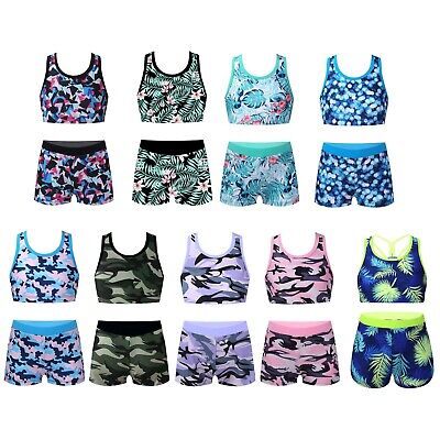 Ragazza Bikini Tankini Set Tank Top Sport Shorts Set Costume Da Bagno Abbigliamento Danza