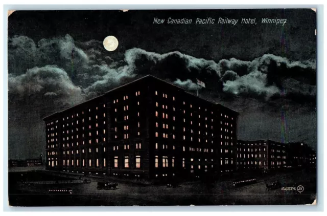 1908 Canadian Pacific Railway Hotel Winnipeg Manitoba Canada Moonlight Postcard