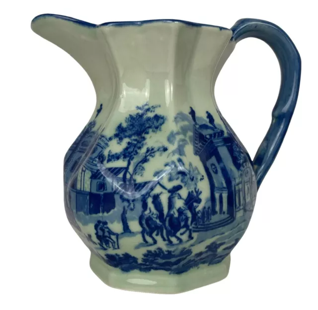 Vintage Victoria Ware IRONSTONE Flow Blue Pitcher Village Scene