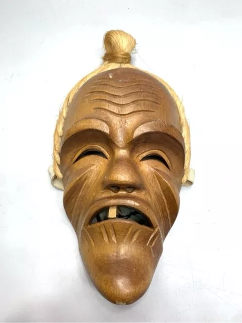 Mask Antique Mask Old Man Wood Carving Wall Hanging Amulet Antique Japan