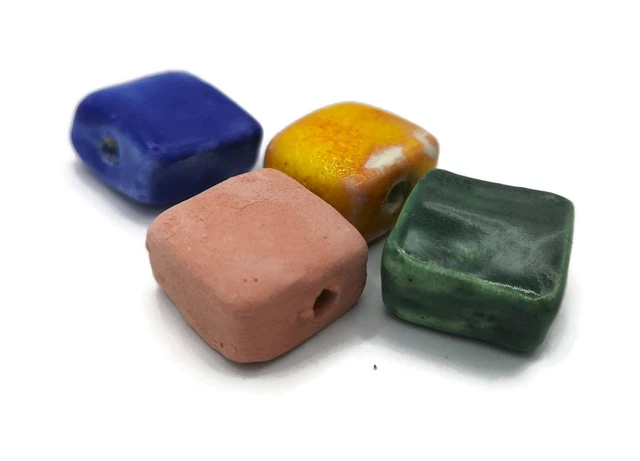 4Pc Large Square Ceramic Beads for Jewelry Making and Macrame, 20mm clay beads