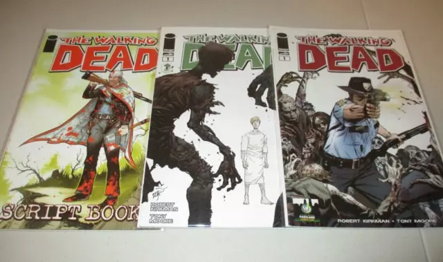 Walking Dead #1 Portland and ECCC Comic Con Variants + Script Book (Lot of 3)