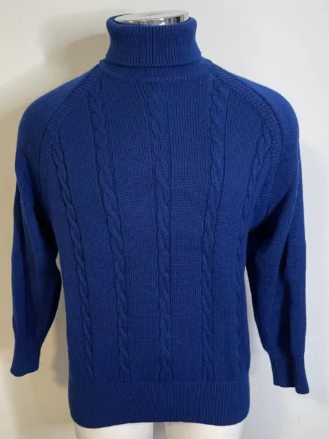 Vintage Hermes Royal Blue Wool Cable Knit Turtleneck Sweater Mens IT 56 US 46 XL