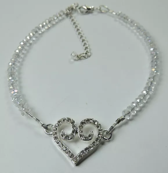 Anklet Icy Crystal & Rhinestone Heart Elegant Foot Jewelry Handcrafted Beach