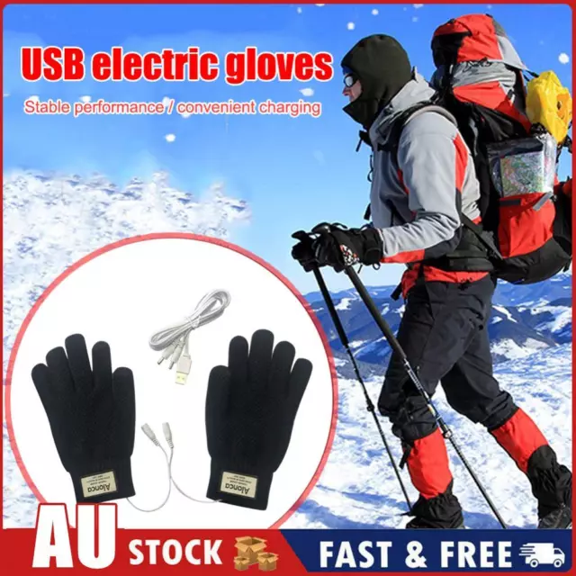 Winter Gloves Heated Portable Electric Heating Gloves Hand Warmer (Black) AU