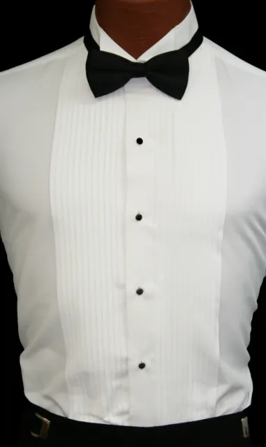 White Traditional Tuxedo Shirt Laydown or Wing Collar Prom Wedding 15 16 17 18