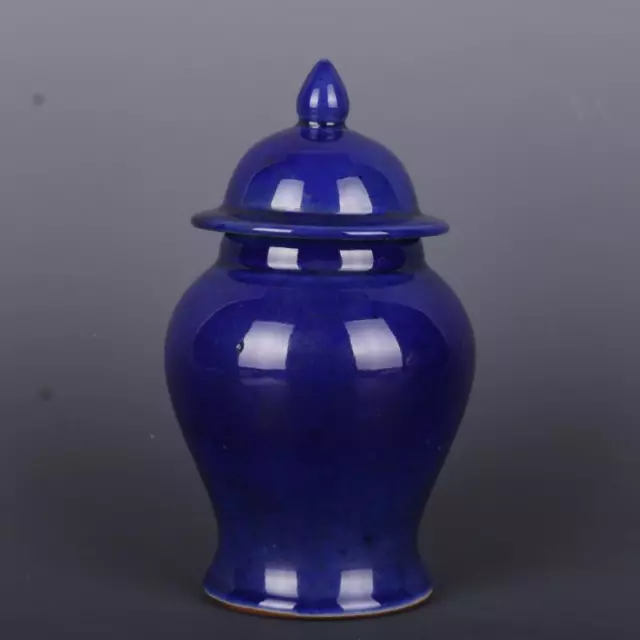 Chinese Ming Blue Glaze Porcelain Pot Pure Blue Tea Caddy 6.70 inch