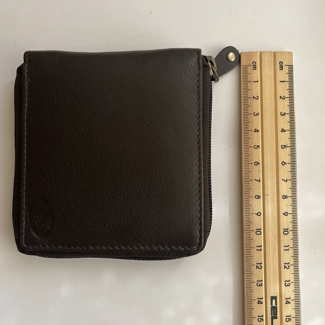 Men's Leather  Zip Around Wallet Ambanc Brand 15 Cards Brown  ( Avg 51 )