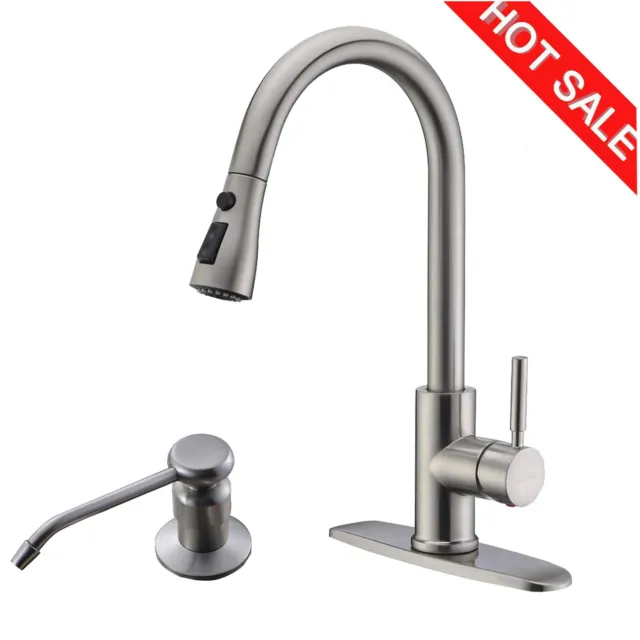 Single Handle Kitchen Faucet  High Arc Pull Out Sink Tap with Pull Down Sprayer