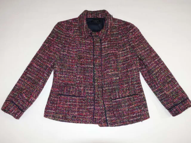 Talbots Women's 4 Button Tweed Blazer Jacket Size 6 Pink Purple Green Suit Coat