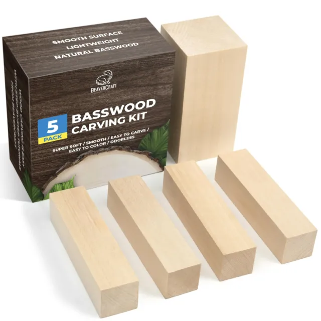 BeaverCraft BW1 - Blocchi per intaglio in tiglio 5 pezzi blocchi di legno pe