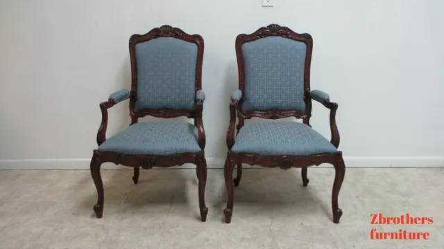 Pair BAU French Country Dining Room Arm Chairs Regency Custom Carved A