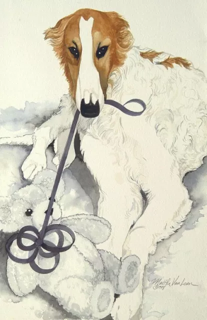 Borzoi Puppy and Teddy a Limited Edition Giclee Art Print