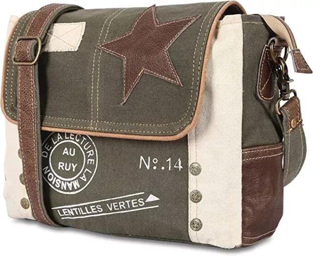 Crossbody bag for women and men leather upcycled canvas shoulder bag tote