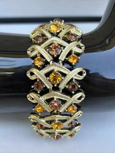 Coro Pegasus Amber Topaz Rhinestone Gold Tone Vintage Bracelet Estate Jewelry