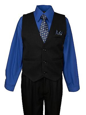 Royal Blue Formal Boys Pinstripe Vest Suit Set Holiday Infant Toddler Boy Sizes