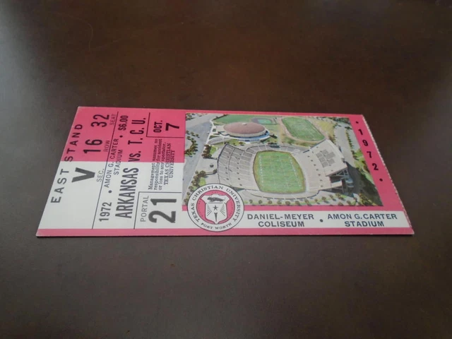 1972 Arkansas At Tcu College Football Ticket Stub Ex-Mint