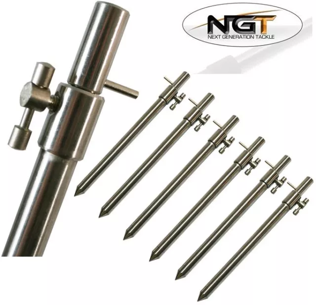 6 x NGT CARP FISHING STAINLESS STEEL CARP FISHING BANK STICKS 20-35CM BANKSTICK