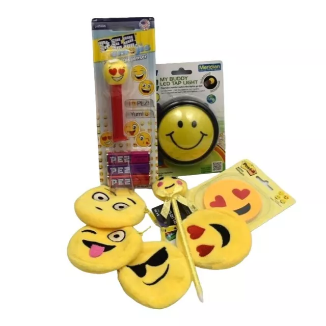 Emoji Smiling Face Lot - Pez Despenser Tap Light Coin Purses Post-its Pen New