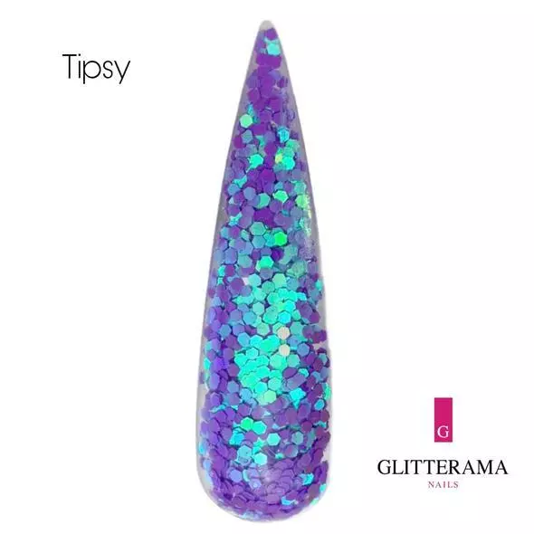 TIPSY Glitterama Nails coloured acrylic powder purple iridescent sparkle glitter