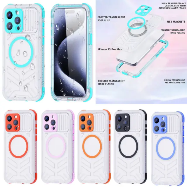 for Apple iPhone 15 Case,iPhone 15 Water-Proof, Dust-proof, Dust-Proof Case  with Built-in Screen Protector, Hybrid Silicone + PC Rugged Shockproof 360  Full Body Protective Clear Case 