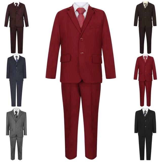 Boys 5 Piece Regular Fit Formal Suits, Kids Wedding Prom Communion Suit Age 1-15