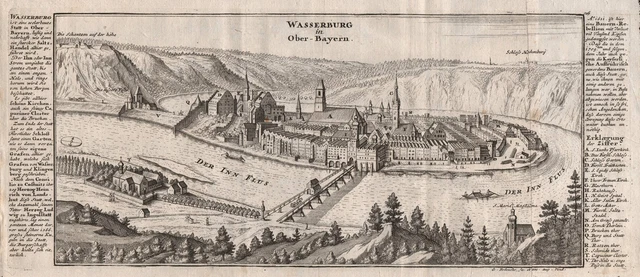 Wasserburg am Inn Oberbayern Bayern engraving Kupferstich Bodenehr 1720