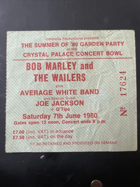 Bob Marley & the Wailers ticket Crystal Palace Bowl AWB/ Joe Jackson 7 June 1980