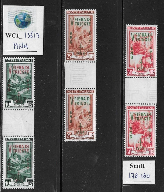 WC1_13617. ITALY: TRIESTE FTT. Gutter pairs 1953 TRIESTE'S FAIR. Sc. 178-80. MNH