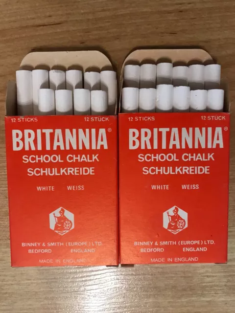 Britannia School Chalk 2 Box White Chalks 12 Sticks+10 - 22 Pieces Total Binney