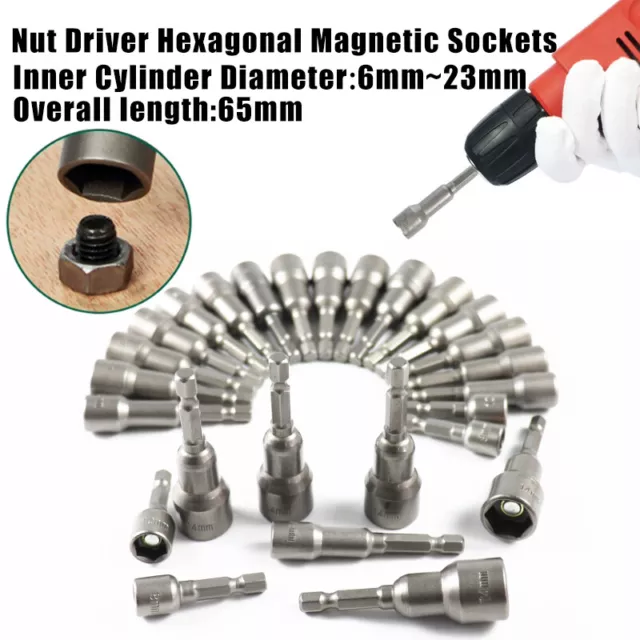 Hex Socket Sleeve Drill Bits Adapter Electric Nut Driver Shank Magnetic 6mm~23mm