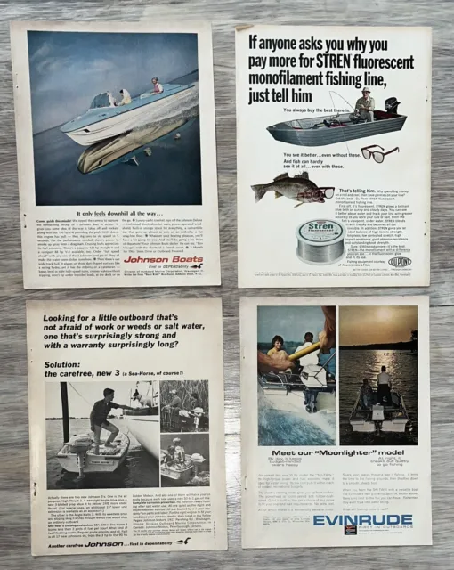 Lot Of 4 Vintage Boat Outboard Motor  Fishing line Print Ads Johnson Du Pont