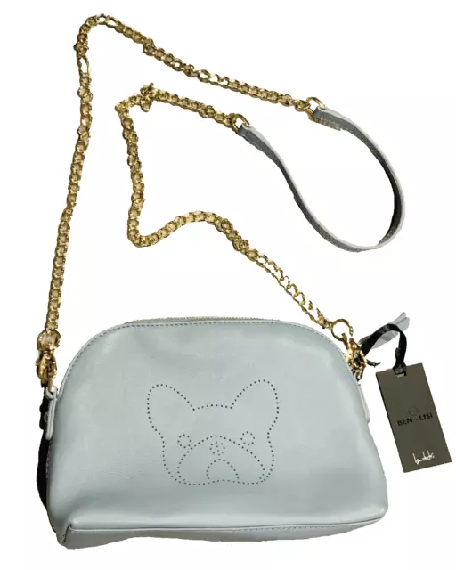 Ben De Lisi Real Leather Ella Dog Blue Crossbody Bag + tassel charm French Bull