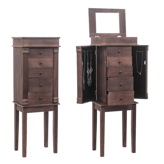 JEWELRY ARMOIRE Box Storage Chest Stand Organizer Necklace Wood