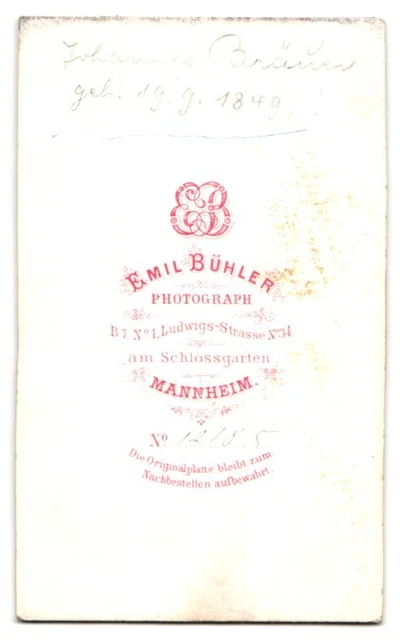 Photography Emil Bühler, Mannheim, Ludwigsstraße 34, portrait of stately gentleman m 2