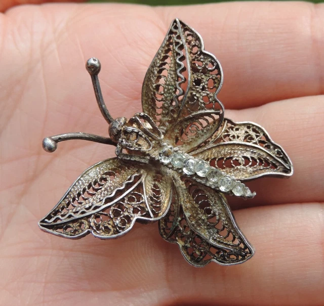Broche Papillon En Argent 925 – Bijou Vintage Filigrane, 5 Grammes, Modèle W1012