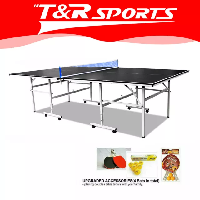 Black 13mm Double Happiness Ping Pong Tennis Table W/Accessories Pack