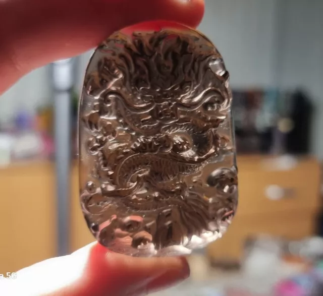 Ice Obsidian Natural Crystal Chinese  Dragon Carving Drilled