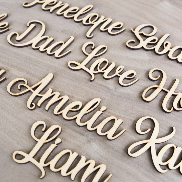 PERSONALISED SCRIPT CHILD'S Names & Words Wedding Wooden Names MDF Art