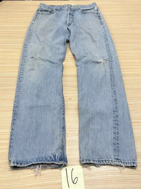 VINTAGE Levis 501 Jeans Mens 32x32 Straight Leg Distressed Light Wash High Waist