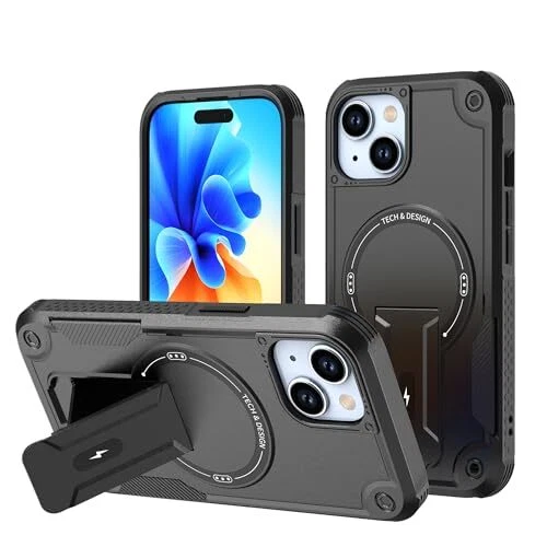 iPhone 15 Case Kickstand Military Shockproof Drop Protection Durable Tough Cover