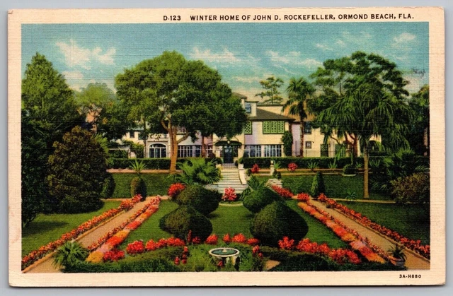 Ormond Beach Florida John D Rockefeller Winter Home Linen Cancel WOB Postcard