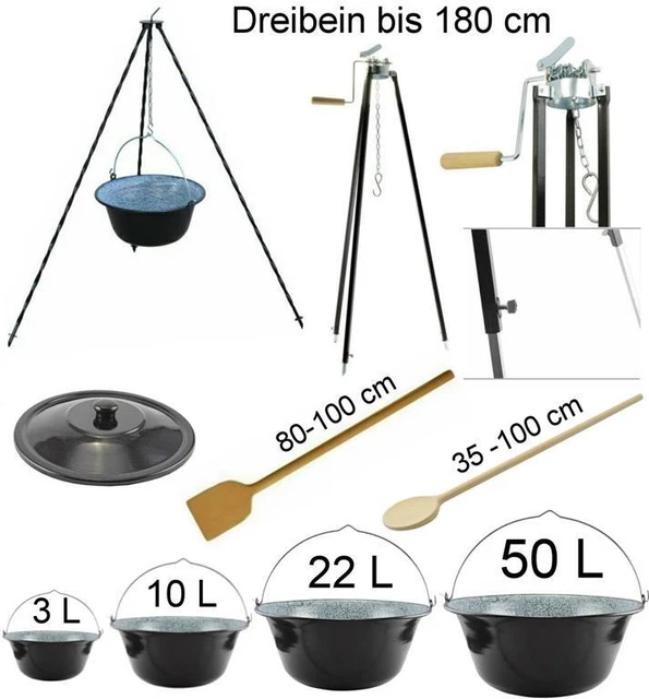Ungarischer Gulaschkessel 3-50L Emaillie Deckel Dreibein Gril Kochlöffel wählbar Ungarischer Gulaschkessel 3-50L Emaillie Deckel Dreibein Gril Kochlöffel wählbar
