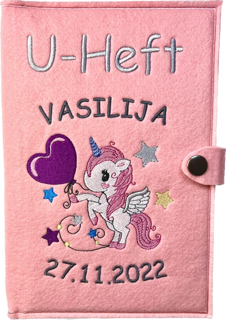 U-Livret Étui Avec Noms Et Date de Naissance, Licorne, Cadeau pour La Bébé