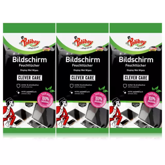 Poliboy Bildschirm Feuchttücher 30 Tüche - Ideal für Notebook (3er Pack)